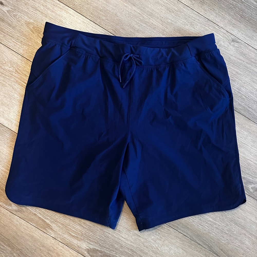 Lands End Navy Blue Board Swim Shorts With Liner Pockets Size 18 505894